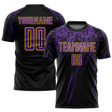 Загрузить изображение в средство просмотра галереи, Custom Black Purple-Gold Sublimation Soccer Uniform Jersey
