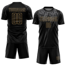 Load image into Gallery viewer, Custom Black Old Gold-Gray Sublimation Soccer Uniform Jersey
