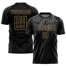 Load image into Gallery viewer, Custom Black Old Gold-Gray Sublimation Soccer Uniform Jersey
