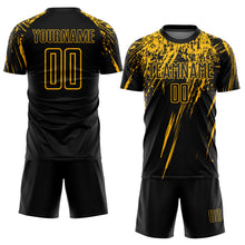 Laden Sie das Bild in den Galerie-Viewer, Custom Black Gold Sublimation Soccer Uniform Jersey
