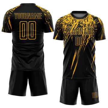 Custom Black Gold Sublimation Soccer Uniform Jersey