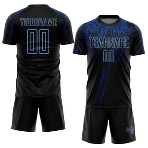 Custom Black Light Blue-Royal Sublimation Soccer Uniform Jersey