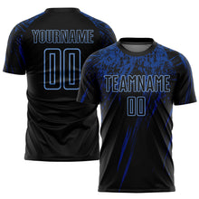 Загрузить изображение в средство просмотра галереи, Custom Black Light Blue-Royal Sublimation Soccer Uniform Jersey
