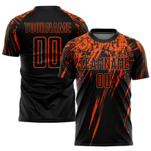 Load image into Gallery viewer, Custom Black Orange Sublimation Soccer Uniform Jersey
