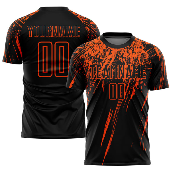 Custom Black Orange Sublimation Soccer Uniform Jersey Fast