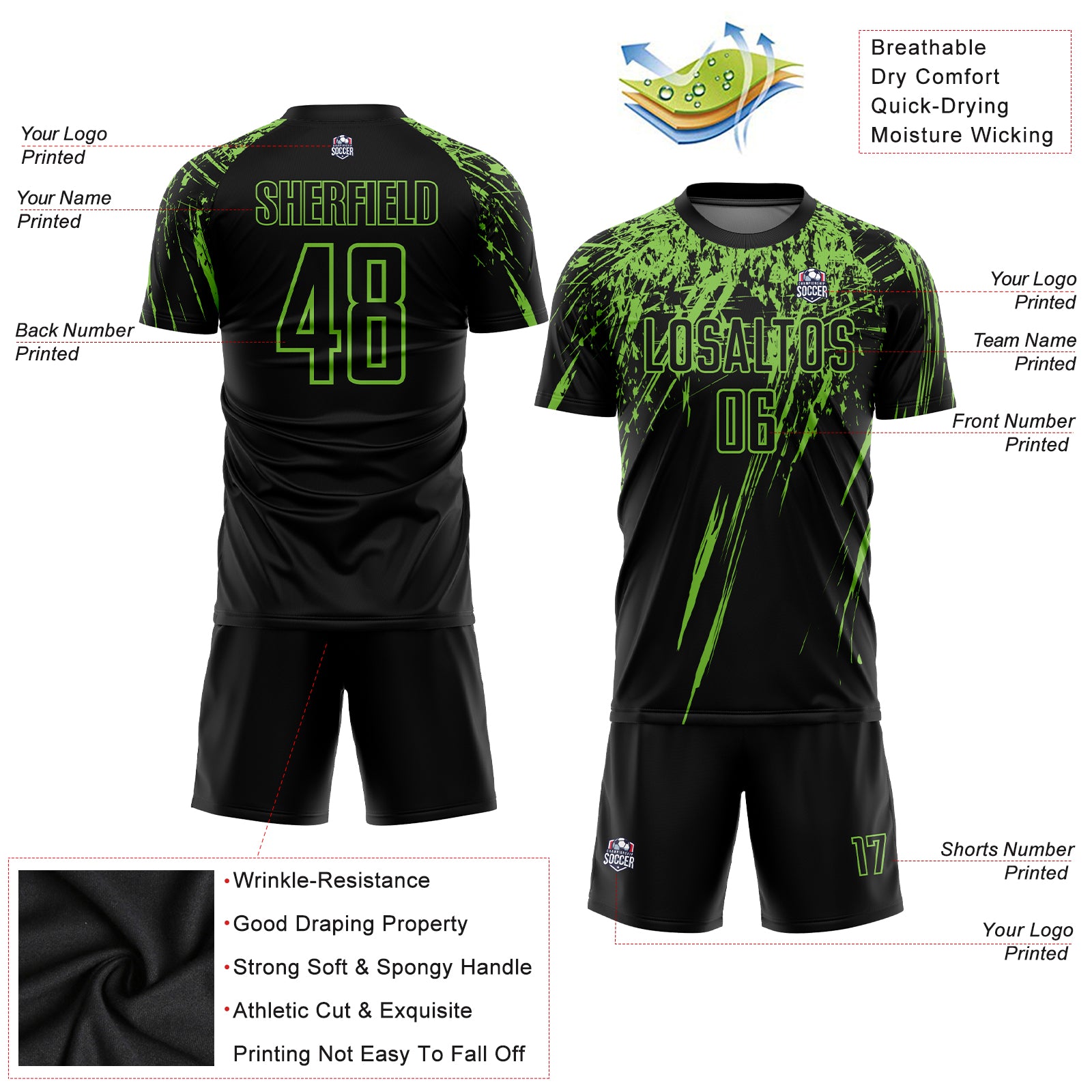 Cheap Custom Aqua Black-Neon Green Round Neck Sublimation