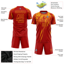 Laden Sie das Bild in den Galerie-Viewer, Custom Red Gold Sublimation Soccer Uniform Jersey
