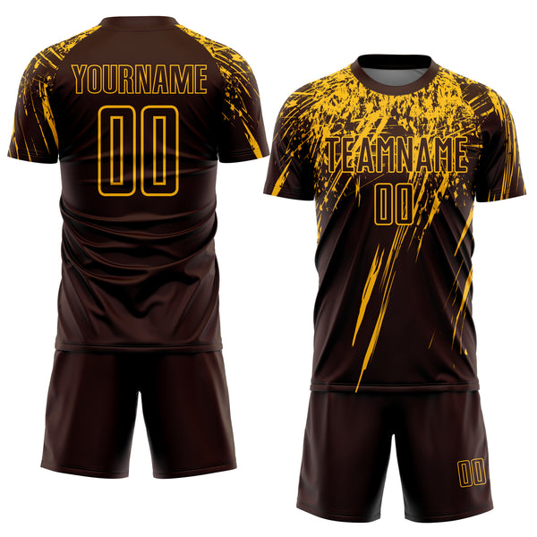 Cheap Custom Brown Gold Sublimation Soccer Uniform Jersey Free