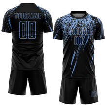 Charger l&#39;image dans la galerie, Custom Black Light Blue Sublimation Soccer Uniform Jersey
