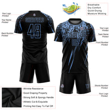 Charger l&#39;image dans la galerie, Custom Black Light Blue Sublimation Soccer Uniform Jersey
