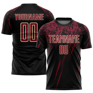 Custom Black Crimson-Cream Sublimation Soccer Uniform Jersey