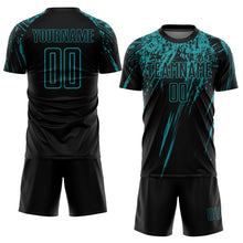 Загрузить изображение в средство просмотра галереи, Custom Black Teal Sublimation Soccer Uniform Jersey
