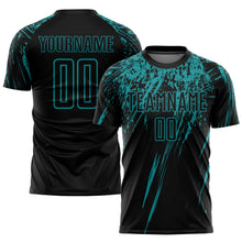 Загрузить изображение в средство просмотра галереи, Custom Black Teal Sublimation Soccer Uniform Jersey
