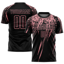 Загрузить изображение в средство просмотра галереи, Custom Black Medium Pink Sublimation Soccer Uniform Jersey
