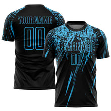 Загрузить изображение в средство просмотра галереи, Custom Black Sky Blue Sublimation Soccer Uniform Jersey
