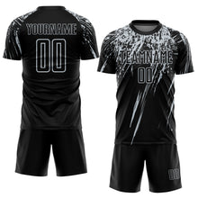 Загрузить изображение в средство просмотра галереи, Custom Black Silver Sublimation Soccer Uniform Jersey
