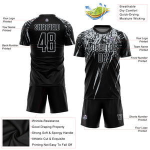 Custom Black Silver Sublimation Soccer Uniform Jersey