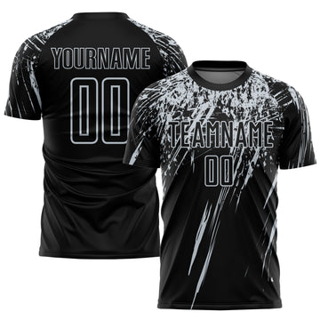 Custom Black Silver Sublimation Soccer Uniform Jersey