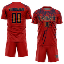 Загрузить изображение в средство просмотра галереи, Custom Red Navy-Old Gold Sublimation Soccer Uniform Jersey
