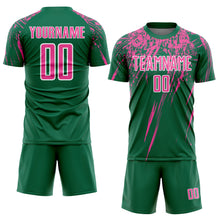Laden Sie das Bild in den Galerie-Viewer, Custom Kelly Green Pink-White Sublimation Soccer Uniform Jersey

