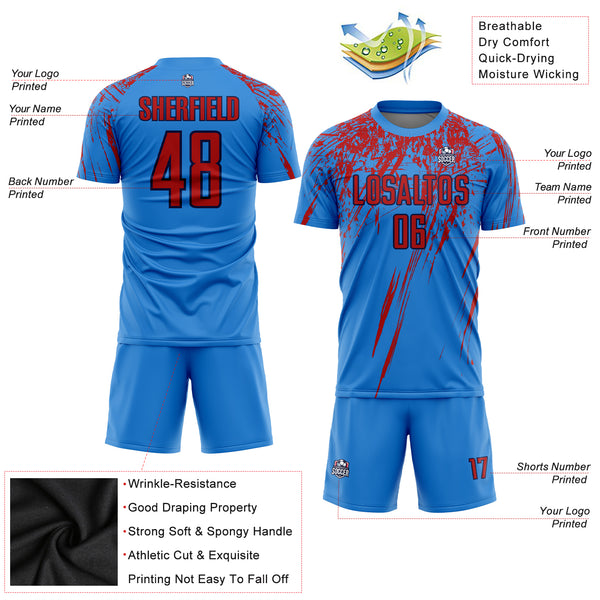 Cheap Custom Electric Blue Red-Navy Sublimation Soccer Uniform
