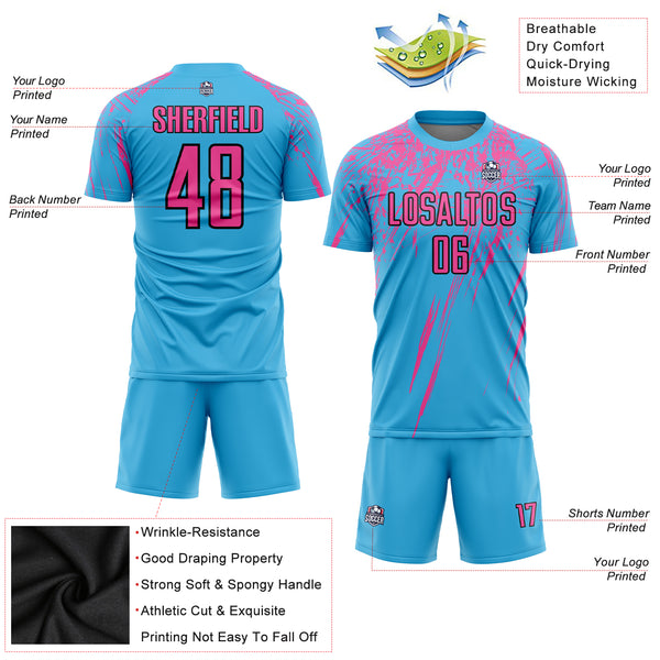 Custom Black Pink-Sky Blue Sublimation Soccer Uniform Jersey Discount