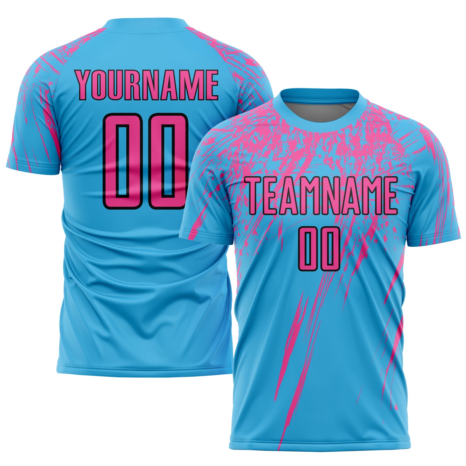 Custom Black Pink-Sky Blue Sublimation Soccer Uniform Jersey Discount