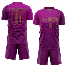 Laden Sie das Bild in den Galerie-Viewer, Custom Deep Pink Purple-Old Gold Sublimation Soccer Uniform Jersey
