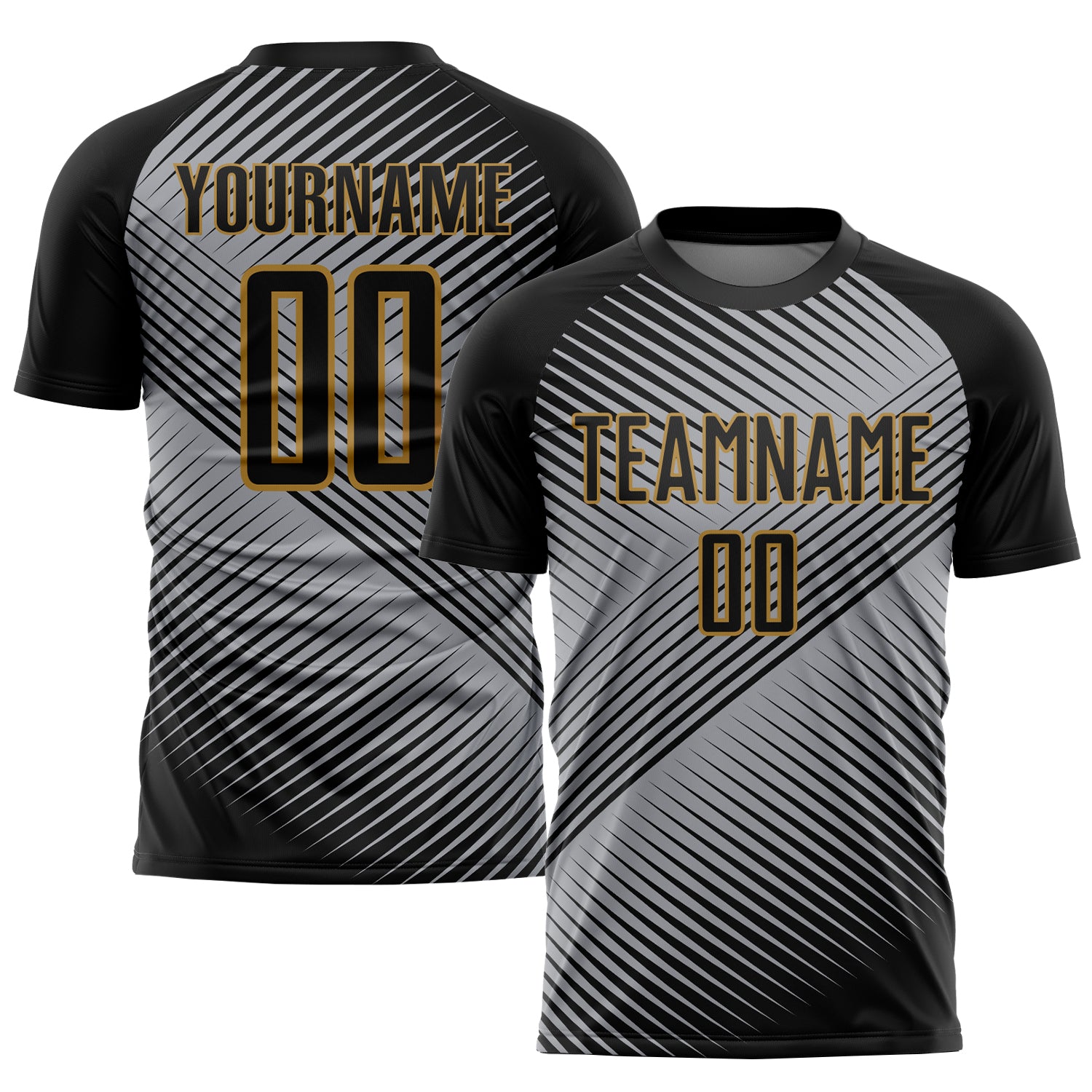 Custom Gray Black-Old Gold Round Neck Sublimation Basketball Suit