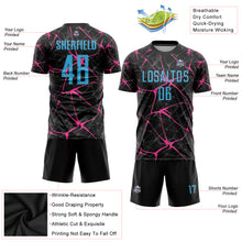 Загрузить изображение в средство просмотра галереи, Custom Black Sky Blue-Pink Sublimation Soccer Uniform Jersey
