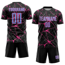 Загрузить изображение в средство просмотра галереи, Custom Black Light Blue-Pink Sublimation Soccer Uniform Jersey
