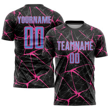 Загрузить изображение в средство просмотра галереи, Custom Black Light Blue-Pink Sublimation Soccer Uniform Jersey
