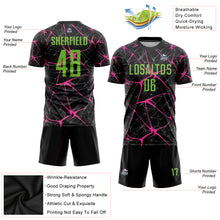 Load image into Gallery viewer, Custom Black Neon Green-Pink Sublimation Soccer Uniform Jersey
