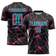 Загрузить изображение в средство просмотра галереи, Custom Black Aqua-Pink Sublimation Soccer Uniform Jersey
