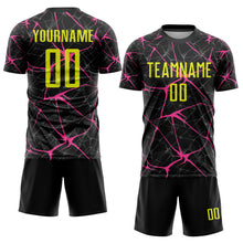 Загрузить изображение в средство просмотра галереи, Custom Black Neon Yellow-Pink Sublimation Soccer Uniform Jersey
