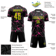 Загрузить изображение в средство просмотра галереи, Custom Black Neon Yellow-Pink Sublimation Soccer Uniform Jersey
