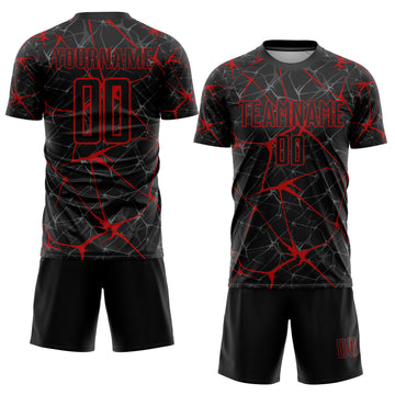 Custom Black Red Sublimation Soccer Uniform Jersey