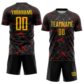 Custom Black Yellow-Red Sublimation Soccer Uniform Jersey