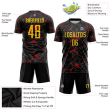 Загрузить изображение в средство просмотра галереи, Custom Black Yellow-Red Sublimation Soccer Uniform Jersey
