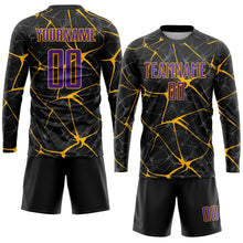 Загрузить изображение в средство просмотра галереи, Custom Black Purple-Gold Sublimation Soccer Uniform Jersey
