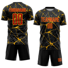 Load image into Gallery viewer, Custom Black Red-Gold Sublimation Soccer Uniform Jersey
