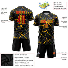 Load image into Gallery viewer, Custom Black Red-Gold Sublimation Soccer Uniform Jersey
