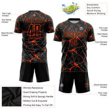 Load image into Gallery viewer, Custom Black Orange Sublimation Soccer Uniform Jersey
