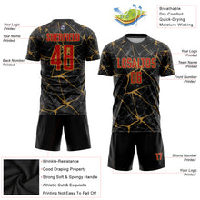 Load image into Gallery viewer, Custom Black Red-Old Gold Sublimation Soccer Uniform Jersey
