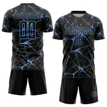 Загрузить изображение в средство просмотра галереи, Custom Black Light Blue Sublimation Soccer Uniform Jersey
