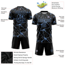 Загрузить изображение в средство просмотра галереи, Custom Black Light Blue Sublimation Soccer Uniform Jersey
