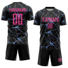 Load image into Gallery viewer, Custom Black Pink-Light Blue Sublimation Soccer Uniform Jersey
