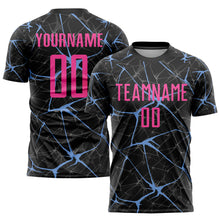 Load image into Gallery viewer, Custom Black Pink-Light Blue Sublimation Soccer Uniform Jersey
