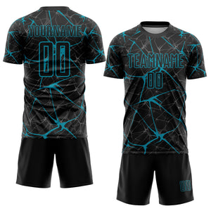 Custom Black Teal Sublimation Soccer Uniform Jersey