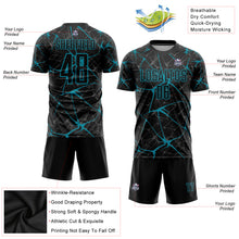 Загрузить изображение в средство просмотра галереи, Custom Black Teal Sublimation Soccer Uniform Jersey
